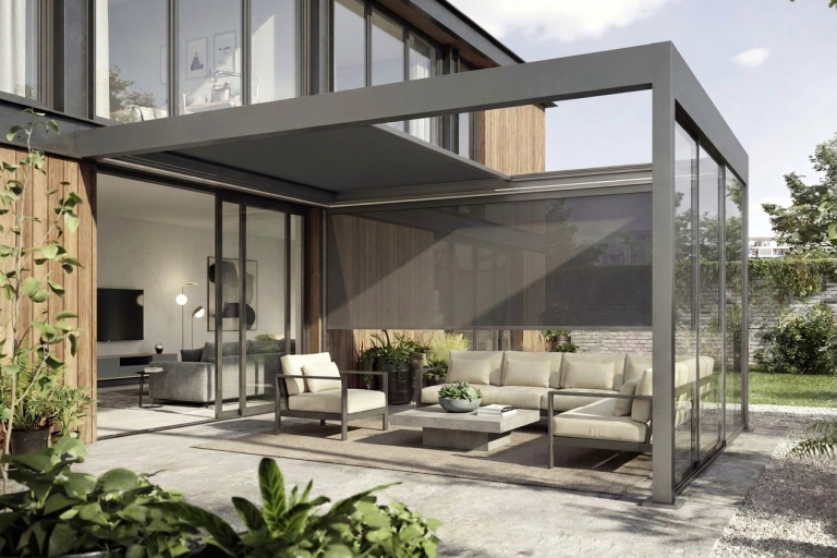 Pergola mit Stoffdach als flexible und leichte Alternative