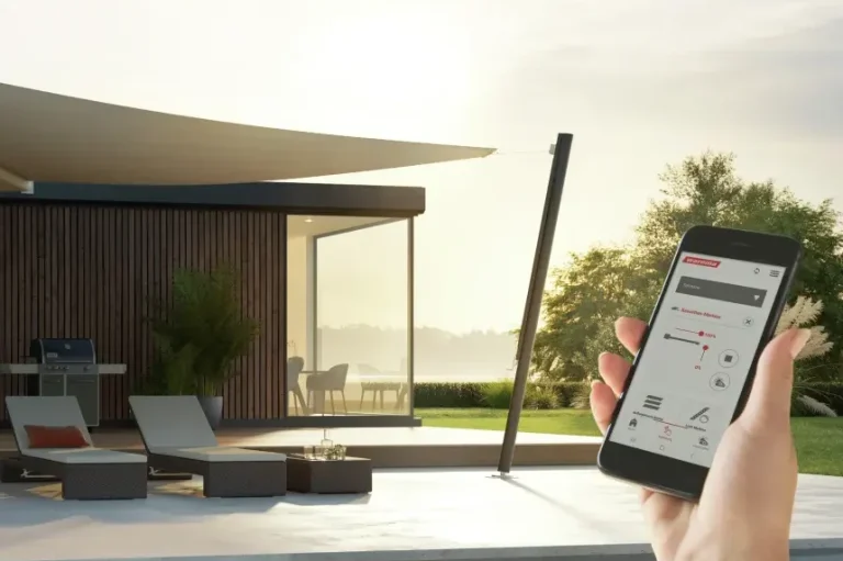 Sonnensegel Smart-Home Steuerung per App für automatisierte Beschattung im Außenbereich