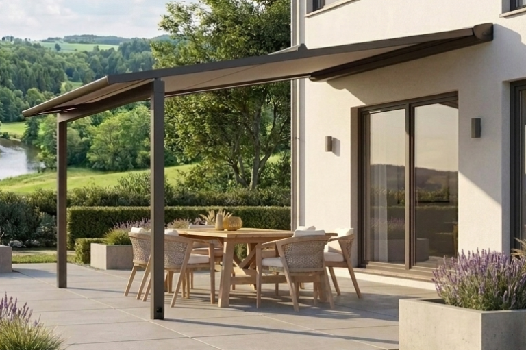 Pergolamarkise für große Terrassenflächen mit stabiler Konstruktion