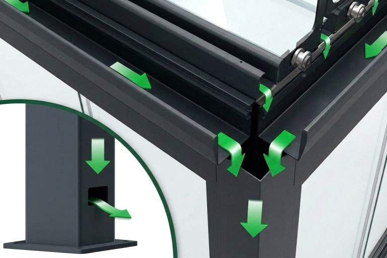 Integrierte Entwässerungssysteme in moderner Pergola